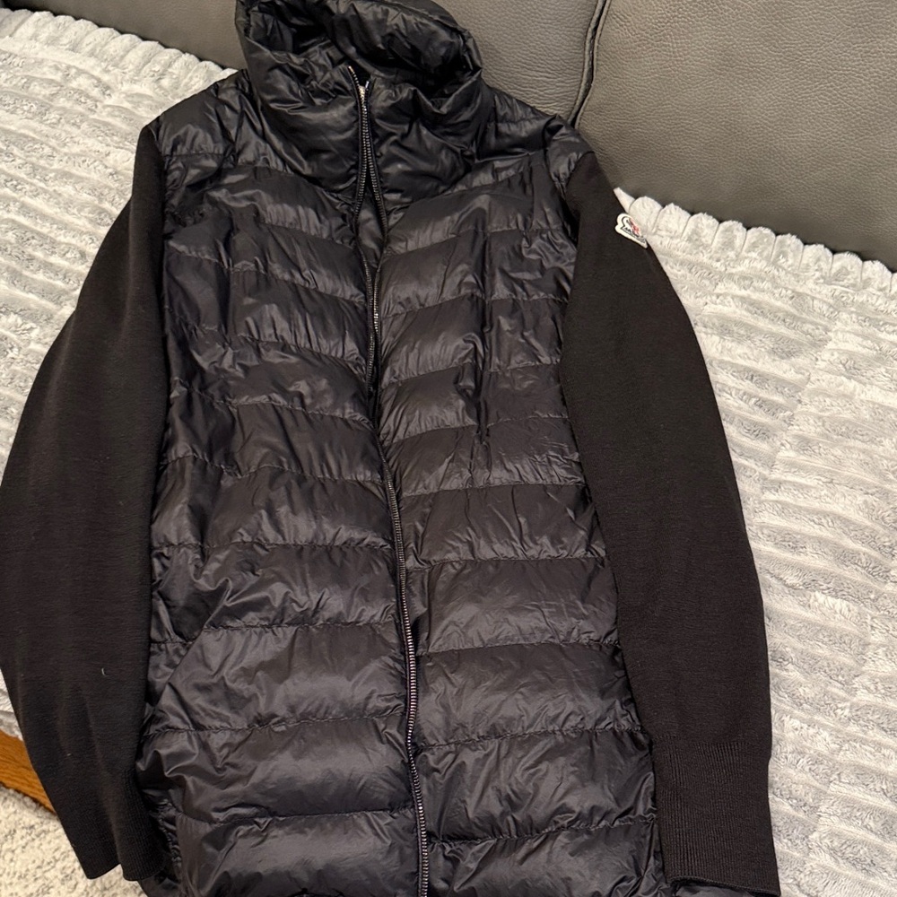 Women's Black Puffer/knitted sleeve Jacket- authentic Moncler- size large